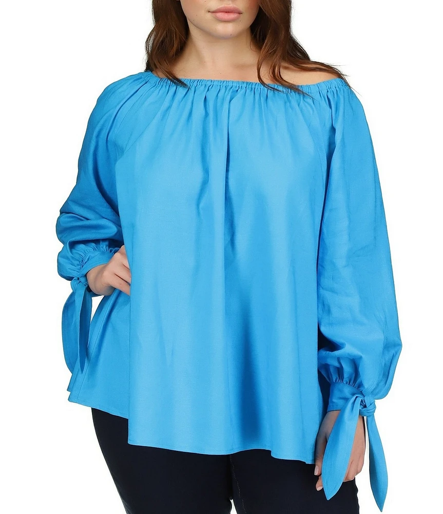 Michael Kors Plus Size On/Off-The-Shoulder Long Sleeve Tie Cuff Blouse