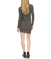 Michael Kors Polka Dot Matte Jersey Keyhole Crew Neck Long Sleeve Bodycon Mini Dress