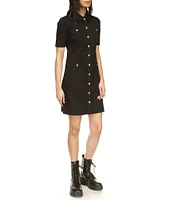 Michael Kors Ponte Short Sleeve Collared Utility Mini Dress