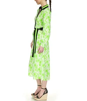 Michael Kors Printed Collared V Neckline Long Sleeve Midi Shirt Dress