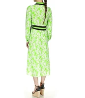 Michael Kors Printed Collared V Neckline Long Sleeve Midi Shirt Dress