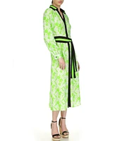 Michael Kors Printed Collared V Neckline Long Sleeve Midi Shirt Dress