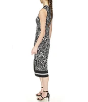 Michael Kors Printed Crew Neckline Sleeveless Midi Dress