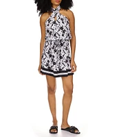 Michael Kors Printed Criss Cross Halter Neck Sleeveless Dress