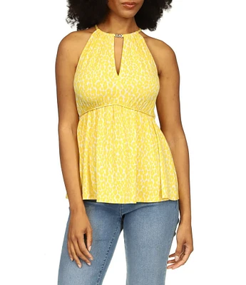 Michael Kors Printed Keyhole Halter Neckline Sleeveless Top