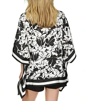 Michael Kors Printed V Neckline 3/4 Sleeve Poncho Top