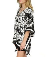 Michael Kors Printed V Neckline 3/4 Sleeve Poncho Top