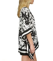 Michael Kors Printed V Neckline 3/4 Sleeve Poncho Top