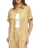 Michael Kors Satin Collared Neckline Short Sleeve Coordinating Button Front Shirt