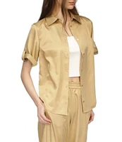 Michael Kors Satin Collared Neckline Short Sleeve Coordinating Button Front Shirt