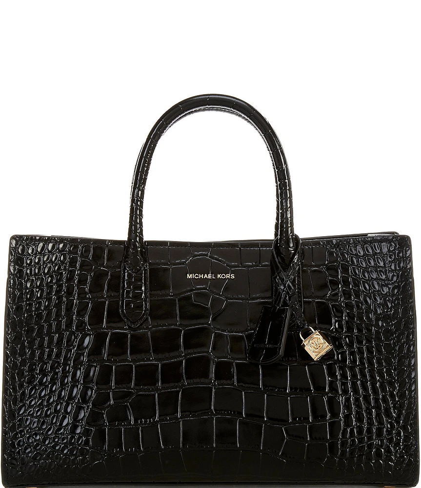 Michael Kors Scarlett Medium Crocodile Embossed Patent Leather Satchel Bag