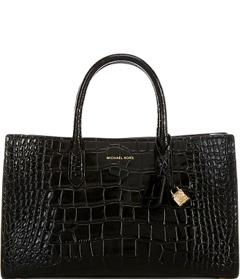 Michael Kors Scarlett Medium Crocodile Embossed Patent Leather Satchel Bag