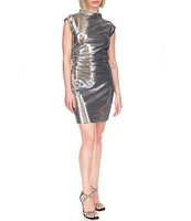 Michael Kors Sequin Funnel Neck Cap Sleeve Mini Sheath Dress