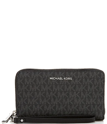 Michael Kors Signature Logo Jet Set Large Silver Tone Flat Multifunction Wristlet