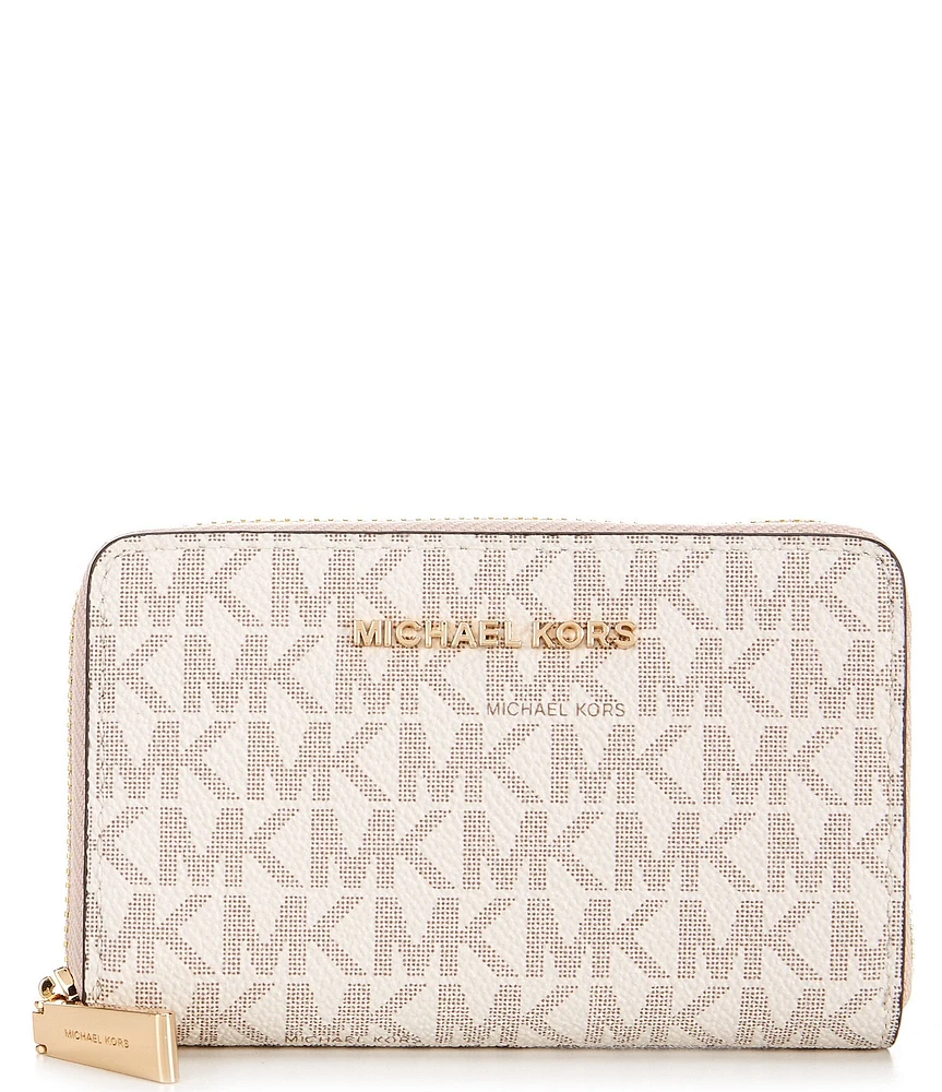 Michael Kors Signature Logo Jet Set Small Zip Around Card Case
