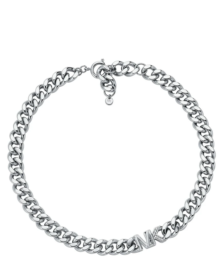 Michael Kors Silver Plated Statement Logo Collar Necklace