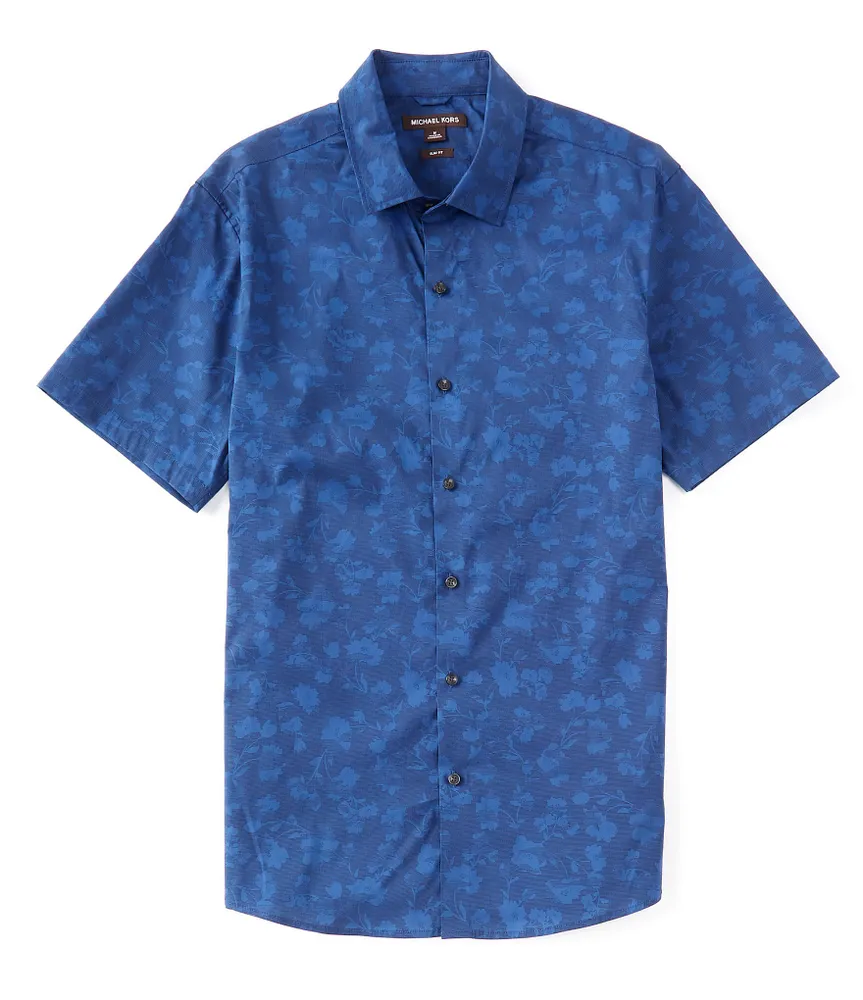 Michael Kors Slim-Fit Botanical Print Stretch Short-Sleeve Woven Shirt