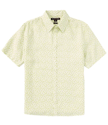 Michael Kors Slim Fit Linen Ditsy Floral Print Short Sleeve Woven Shirt