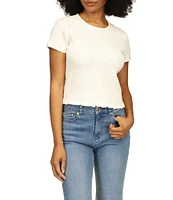 Michael Kors Smocked Crew Neckline Cap Sleeve Cropped Tee Shirt