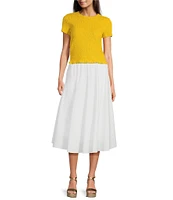 Michael Kors Smocked Crew Neckline Cap Sleeve Cropped Tee Shirt