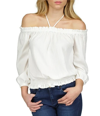 Michael Kors Smocked Off-The-Shoulder Long Sleeve Blouson Blouse