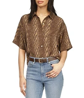 Michael Kors Snake Print Point Collar Short Sleeve Pleated Back Button-Front Shirt