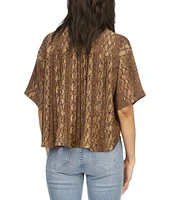 Michael Kors Snake Print Point Collar Short Sleeve Pleated Back Button-Front Shirt