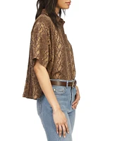 Michael Kors Snake Print Point Collar Short Sleeve Pleated Back Button-Front Shirt