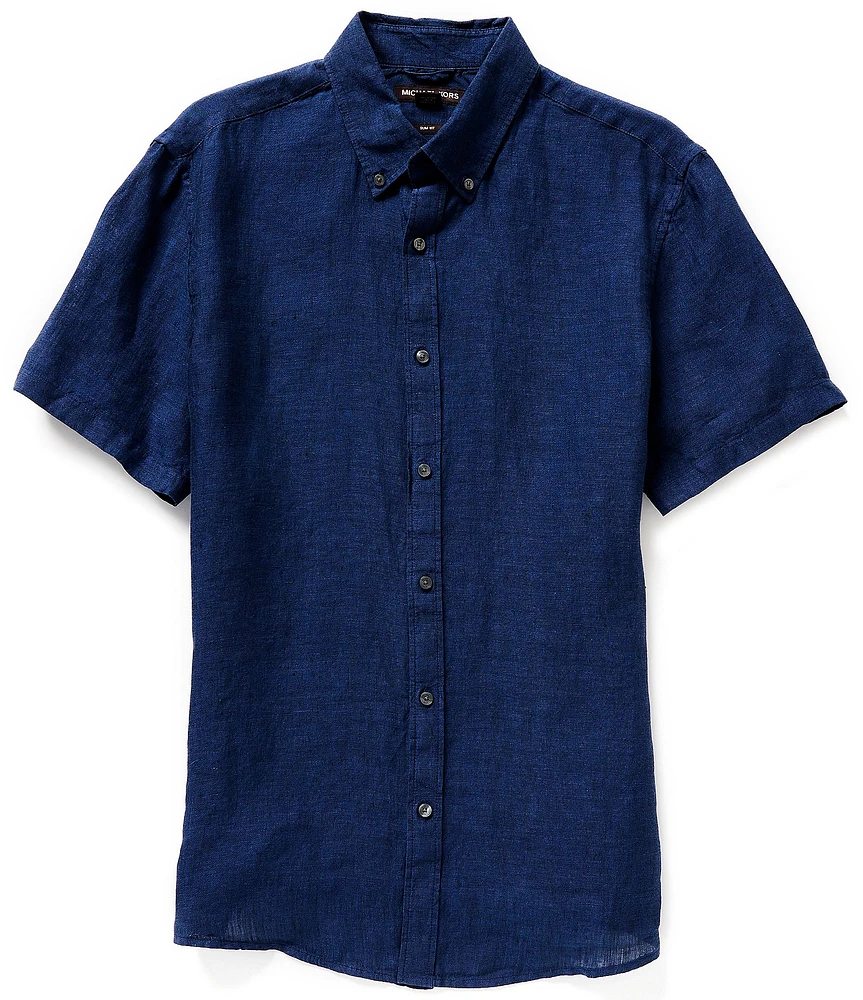 Michael Kors Slim-Fit Solid Yarn-Dye Linen Short Sleeve Shirt