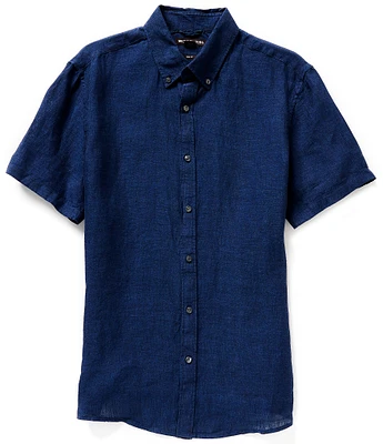 Michael Kors Slim-Fit Solid Yarn-Dye Linen Short Sleeve Shirt