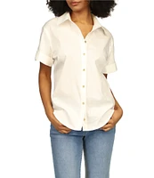 Michael Kors Stretch Cotton Poplin Collared Neckline Short Sleeve Top