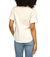 Michael Kors Stretch Cotton Poplin Collared Neckline Short Sleeve Top