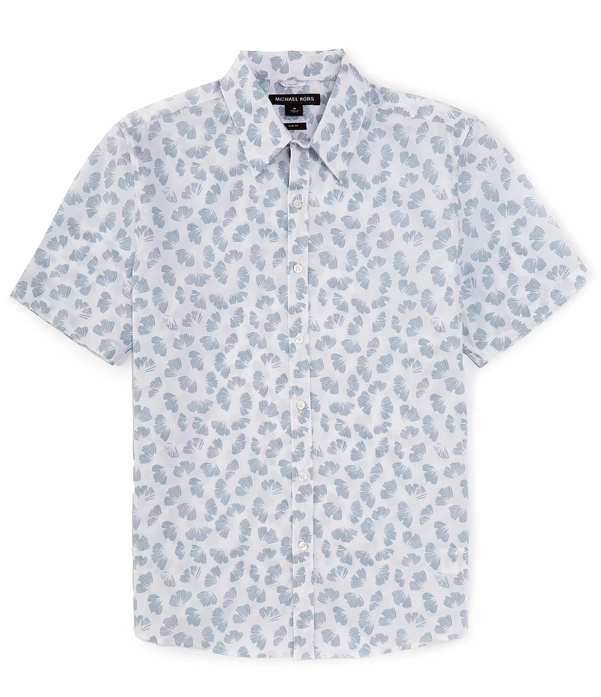 Michael Kors Slim-Fit Stretch Gingko Stamp Short Sleeve Woven Shirt