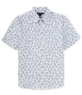 Michael Kors Slim-Fit Stretch Gingko Stamp Short Sleeve Woven Shirt