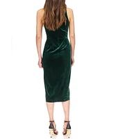 Michael Kors Stretch Velvet Sleeveless Twist Neck Midi Dress