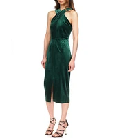 Michael Kors Stretch Velvet Sleeveless Twist Neck Midi Dress