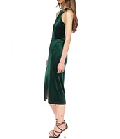 Michael Kors Stretch Velvet Sleeveless Twist Neck Midi Dress