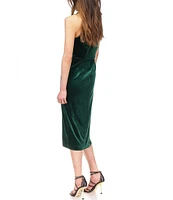 Michael Kors Stretch Velvet Sleeveless Twist Neck Midi Dress