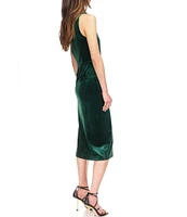 Michael Kors Stretch Velvet Sleeveless Twist Neck Midi Dress