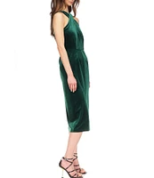 Michael Kors Stretch Velvet Sleeveless Twist Neck Midi Dress