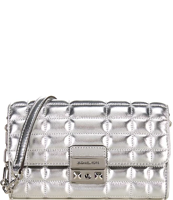 Michael Kors Tribeca Large Silver Metallic Leather Convertible Crossbody Bag