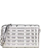 Michael Kors Tribeca Large Silver Metallic Leather Convertible Crossbody Bag