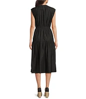 Michael Kors V Neckline Sleeveless Zip Front Midi Dress