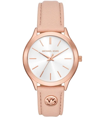 Michael Kors Women's 38mm Slim Runway Three-Hand Blush Leather Strap Watch