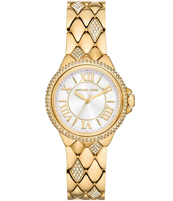 Michael Kors Women's Camille Crystal Pav Three-Hand Gold-Tone Stainless Steel Bracelet Watch