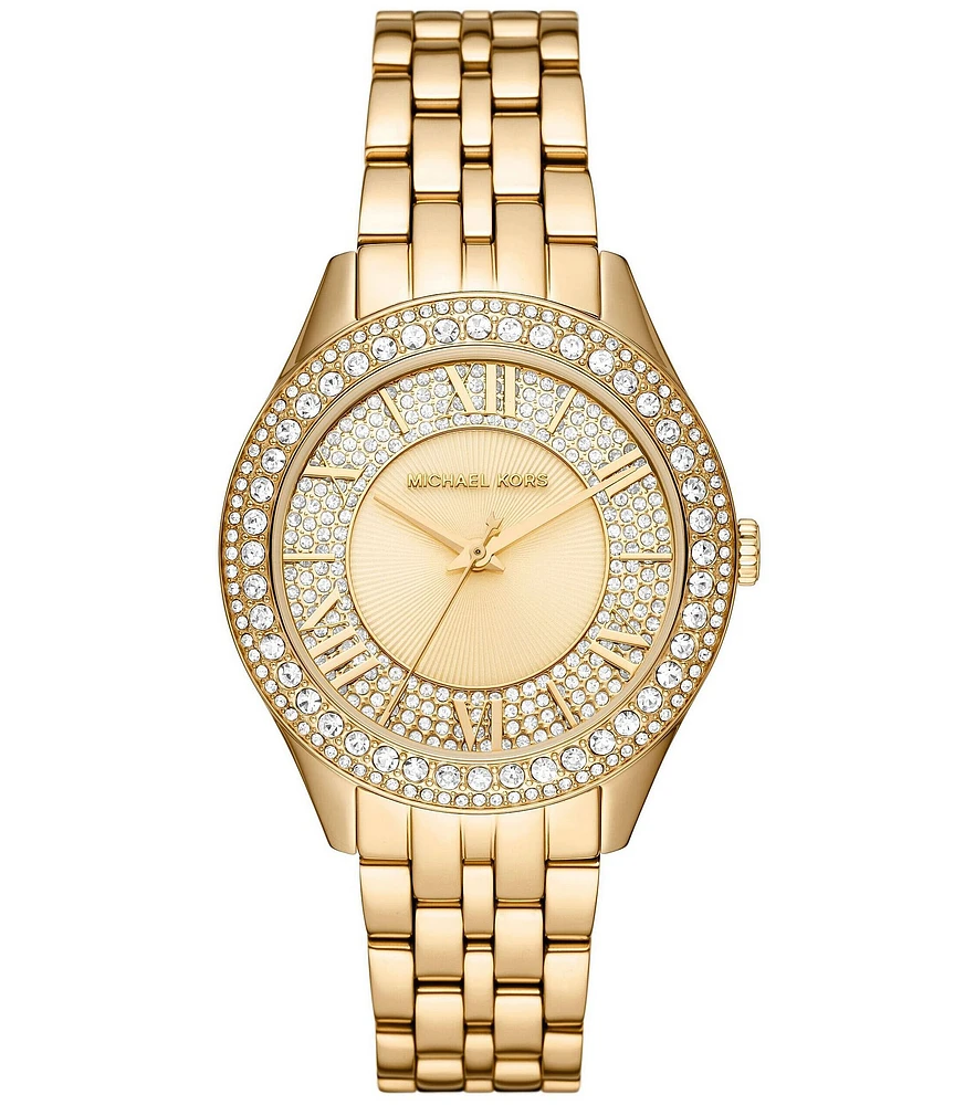 Michael Kors Women's Harlowe Three-Hand Analog Gold-Tone Stainless Steel Bracelet Watch