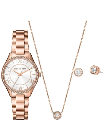 Michael Kors Women's Lauryn Three-Hand Rose Gold-Tone Stainless Steel Bracelet Watch Set