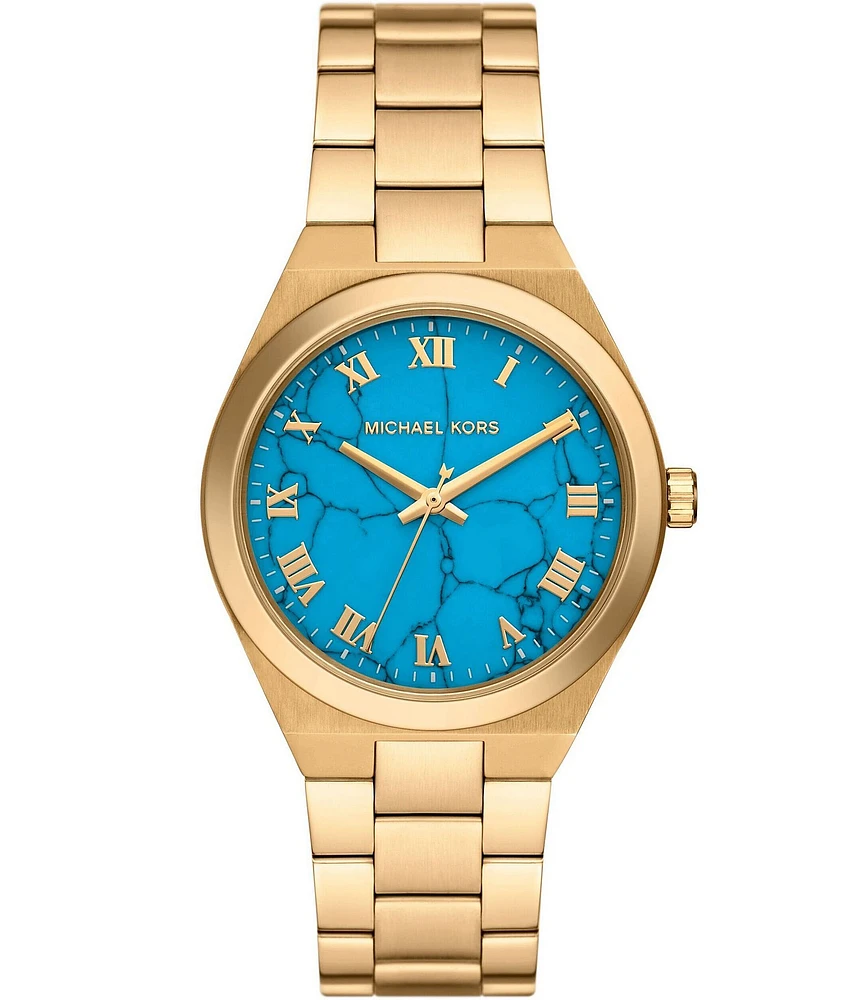 Michael Kors Women's Lennox Three Hand Gold Stainless Steel Bracelet Watch