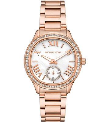 Michael Kors Women's Sage Three Hand Crystal Rose Gold Tone Stainless Steel Bracelet Watch