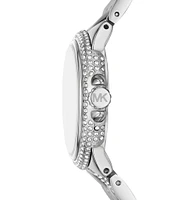 Michael Kors Women's Silver Camille Three-Hand Pave Stainless Steel Crystal Quilted Bracelet Watch